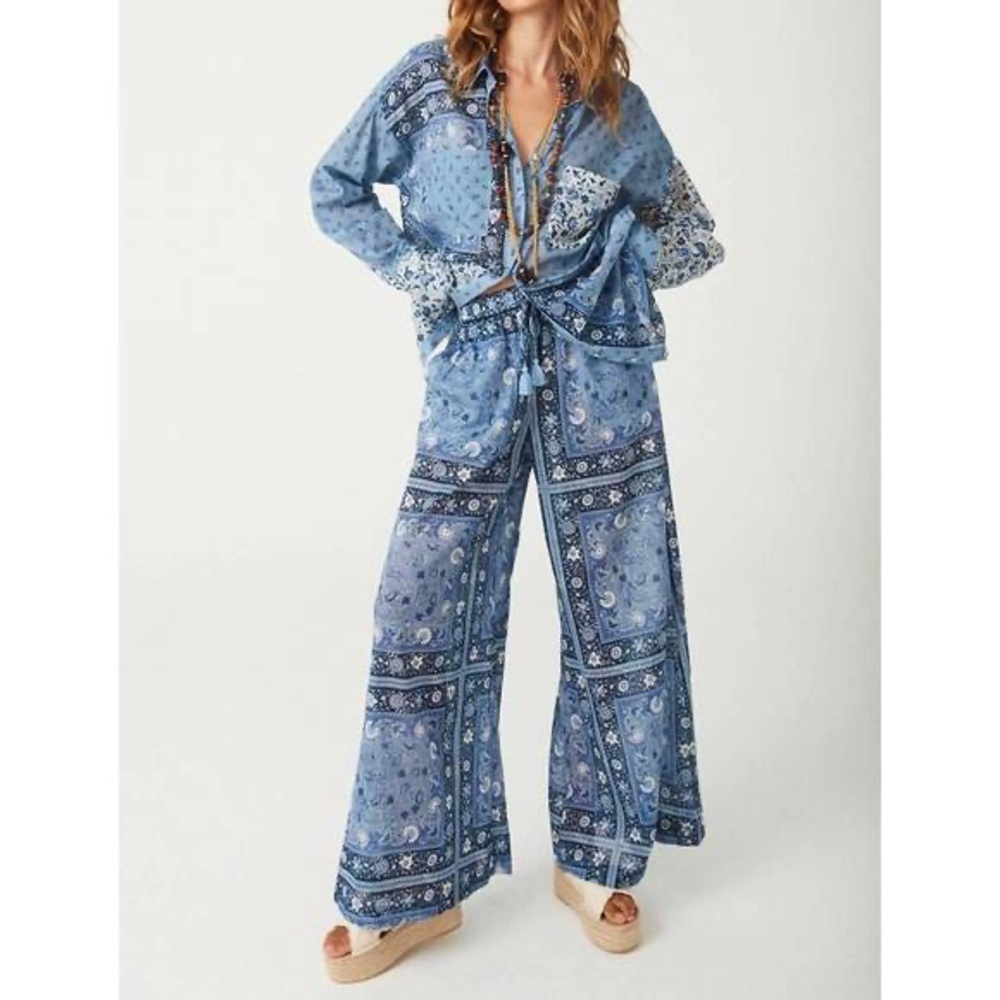 NEW SPELL sunshine bandit wide leg pant in chambray